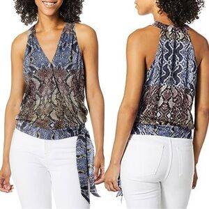 PARKER Kenna 100% silk Sleeveless Snake Print Side-Tie Surplice womens size S